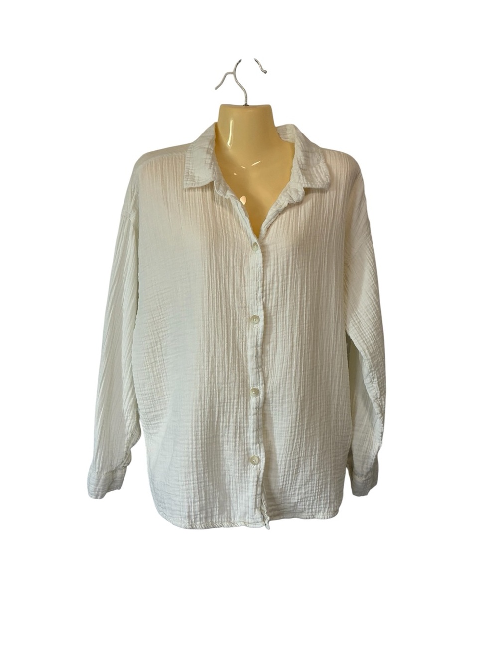 Roxy Crinkle Button Down Shirt Cover Up Beachy Coastal Grandma White Medium